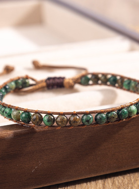 6mm红绿宝非洲松编织手链女士