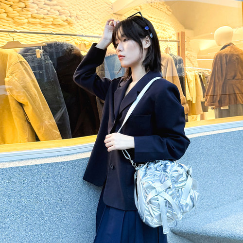 casselini新色！小众设计感哑光银蝴蝶结单肩斜挎包女 - 图2