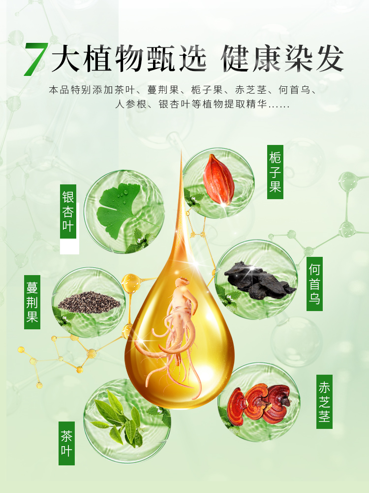 章华生态染发霜植物护理染发剂膏纯黑色酒红栗棕色不伤发官网正品