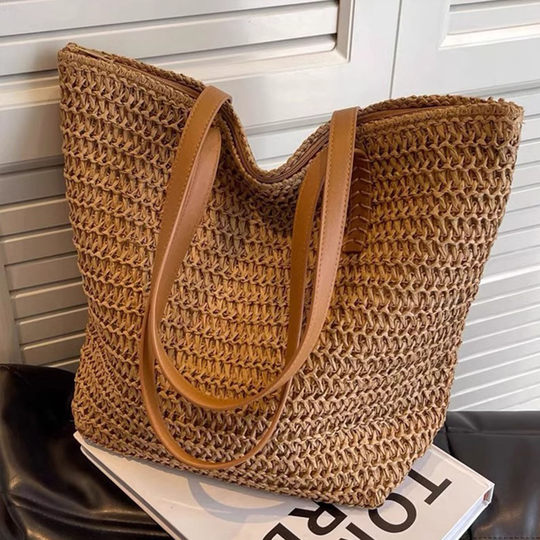 Bolso de paja de verano de gran capacidad estilo de vacaciones de hombro