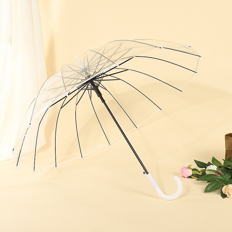 透明雨伞24骨直杆长柄透明伞双人加厚防风透明雨伞高颜值透明伞