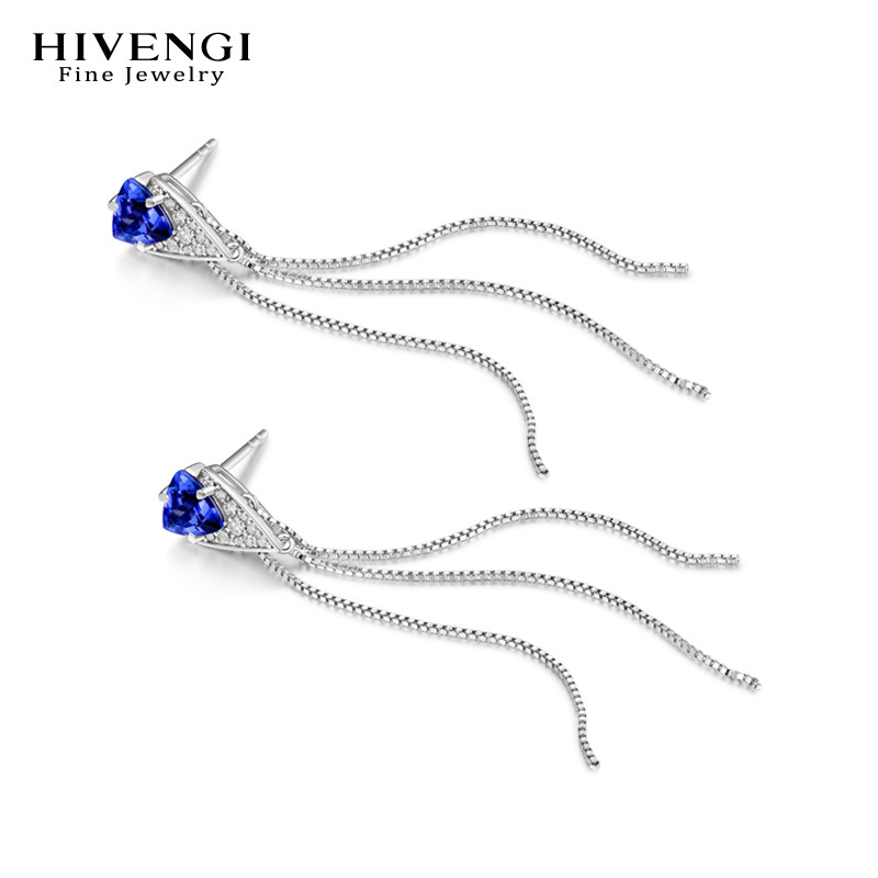 海梵纪珠宝 天然坦桑石耳环耳线 18K白金镶钻石耳饰轻奢气质女,淘宝优惠券,粉丝福利购,淘宝优惠卷