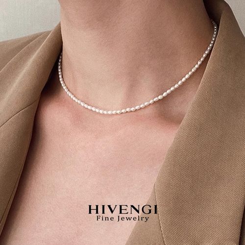 海梵纪 3mm米粒形珍珠项链诸暨极光淡水无核小米珠baby珠锁骨链 - 图1