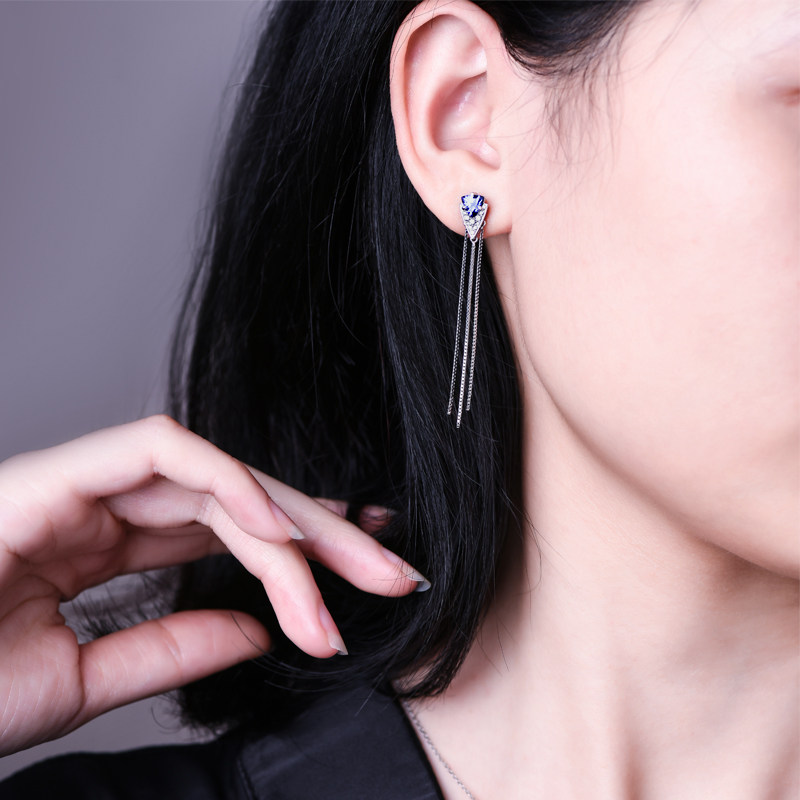 海梵纪珠宝 天然坦桑石耳环耳线 18K白金镶钻石耳饰轻奢气质女,淘宝优惠券,粉丝福利购,淘宝优惠卷