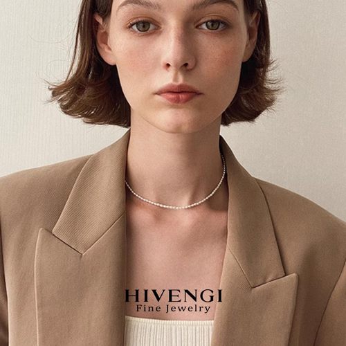 海梵纪 3mm米粒形珍珠项链诸暨极光淡水无核小米珠baby珠锁骨链 - 图3