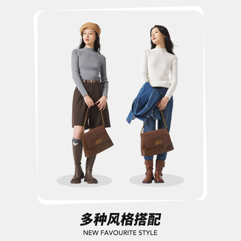 热风女装24冬新款女士毛针织衫半高领罗纹打底针织衫