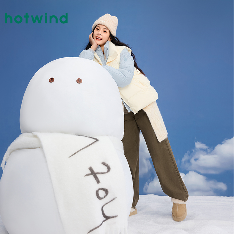 热风配件24冬新款女士温暖舒适时尚百搭帽子基础织标中厚毛线帽