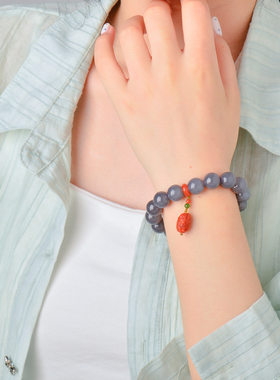 凤飞凰和田玉烟紫圆珠手串女款