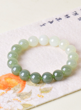 凤飞凰和田玉晴水渐变手链男女款圆珠12mm天然玉石手串女士带证书