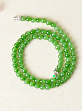 凤飞凰和田碧玉苹果绿串珠手链