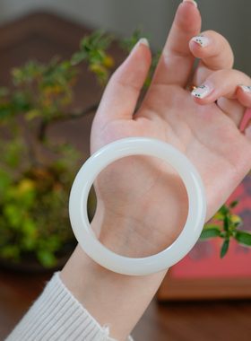 凤飞凰和田玉羊脂白玉宽镯手镯