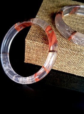 一物一图天然异象水晶红胶花手镯鸩羽凤凰牛血红胶花无染无胶大漏