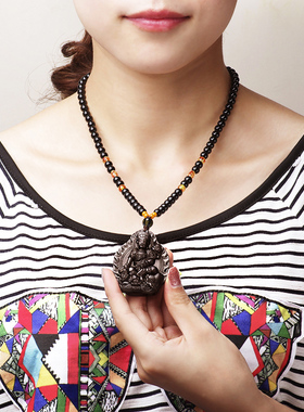 火焰项链天然黑曜石生肖证书吊坠