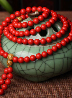 台湾原色朱砂帝王红证书佛珠手链