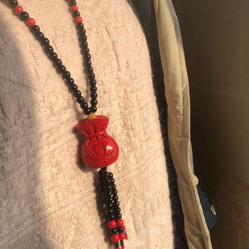 台湾原色朱砂招财福袋项链女款毛衣链挂件送证书 - 图1