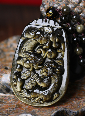 招财黑曜石貔貅赐福吊坠送证书