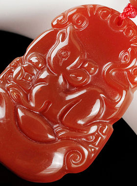 红玛瑙生肖鼠玉佩元宝吊坠送证书