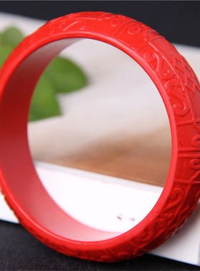 台湾原色朱砂帝王红玉镯证书手环