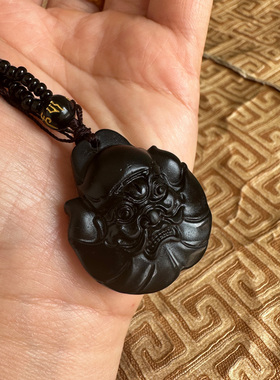 嫣芝美玉男女黑曜石天师钟馗项链