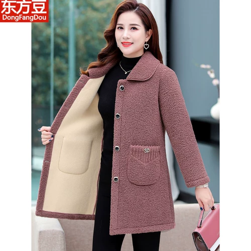 Утепленный пуховик для матери, бархатная куртка, шерстяное пальто, для среднего возраста