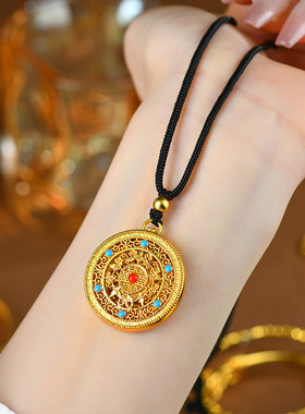 古法黄金色沙金五福圆满吊坠