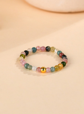 天然水晶串珠戒指小众轻奢食指戒