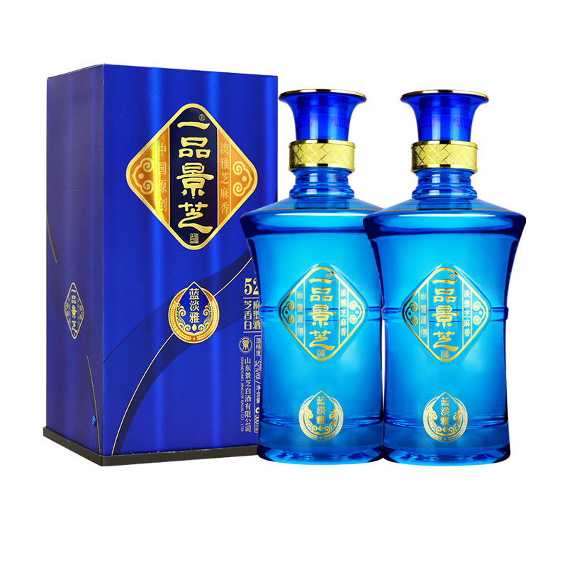 【爆款热销】景芝一品景芝蓝淡雅 芝麻香型白酒52度500ml*2瓶送礼