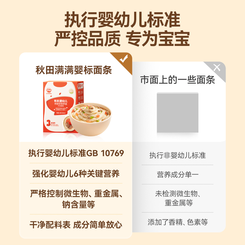 秋田满满营养面儿童面条蔬菜面无添加盐6-36个月宝宝辅食面条40克