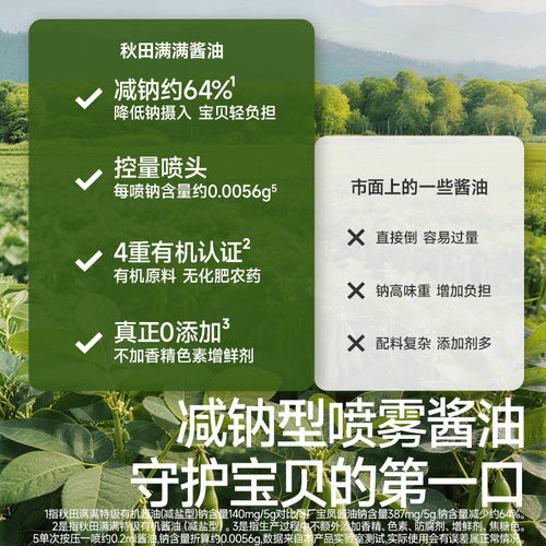 秋田满满有机酱油儿童调味料无添加减盐喷雾一岁送宝宝婴儿辅食谱 - 图2