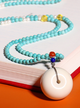 猛犸象牙面包圈项链南红蜜蜡挂件