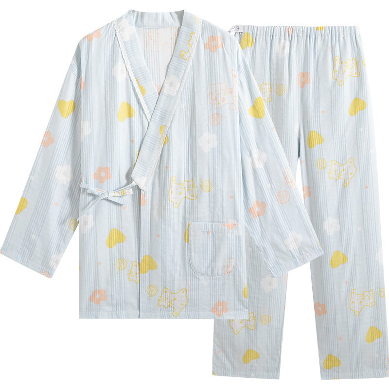 哺乳夏季纯棉婴儿亲子装纱布服睡衣 咕羊羊家居服套装