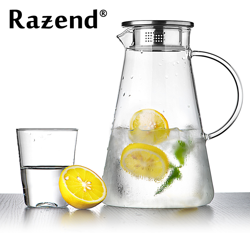 RAZEND/玻璃冷水壺透明果汁涼水壺水杯杯子水瓶水具套裝 2升