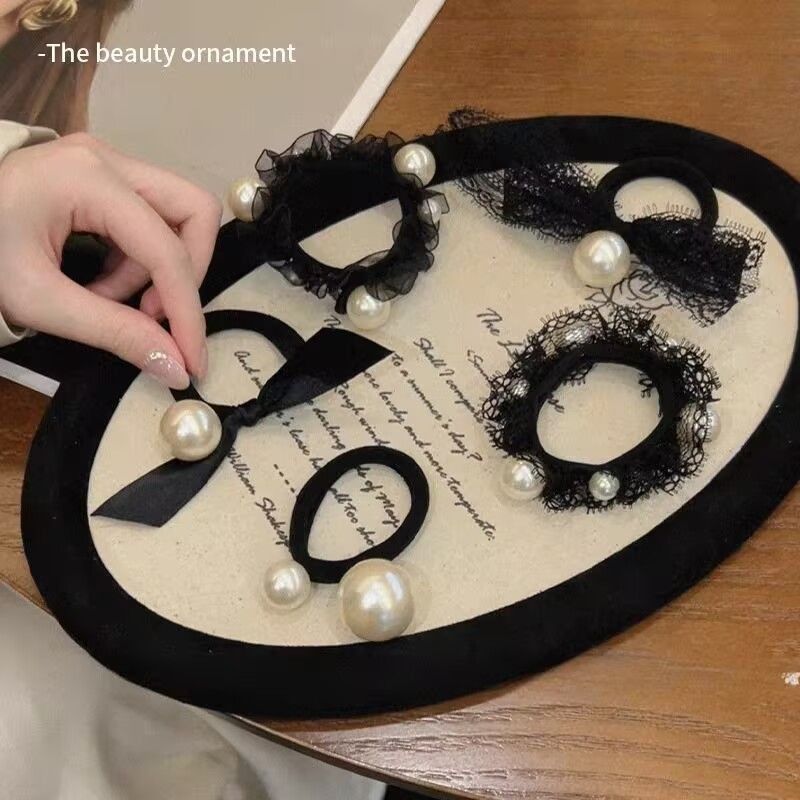 【下单立减50】2025春夏新款珍珠圈黑色蕾丝花边韩版简约成人高弹 - 图1