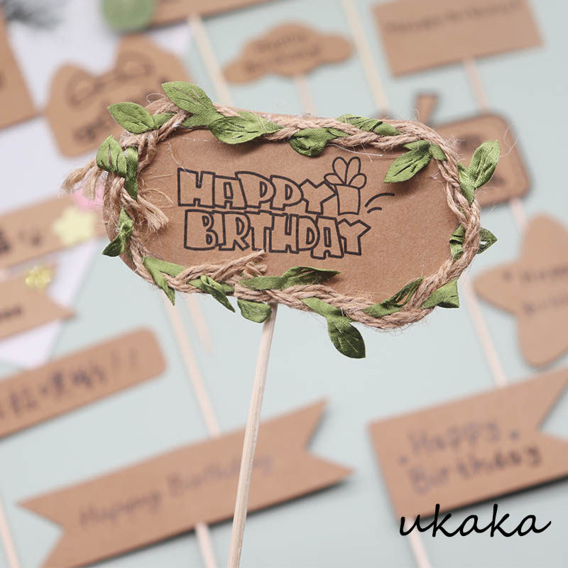 小清新森系牛皮纸蛋糕插牌爱心生日快乐蛋糕装饰插件插卡烘焙用品,淘宝优惠券,粉丝福利购,淘宝优惠卷