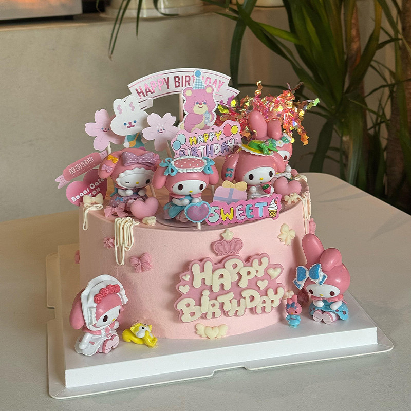 美乐蒂蛋糕装饰粉猫凯蒂猫粉兔美乐蒂女孩公主生日蛋糕插牌插件,淘宝优惠券,粉丝福利购,淘宝优惠卷
