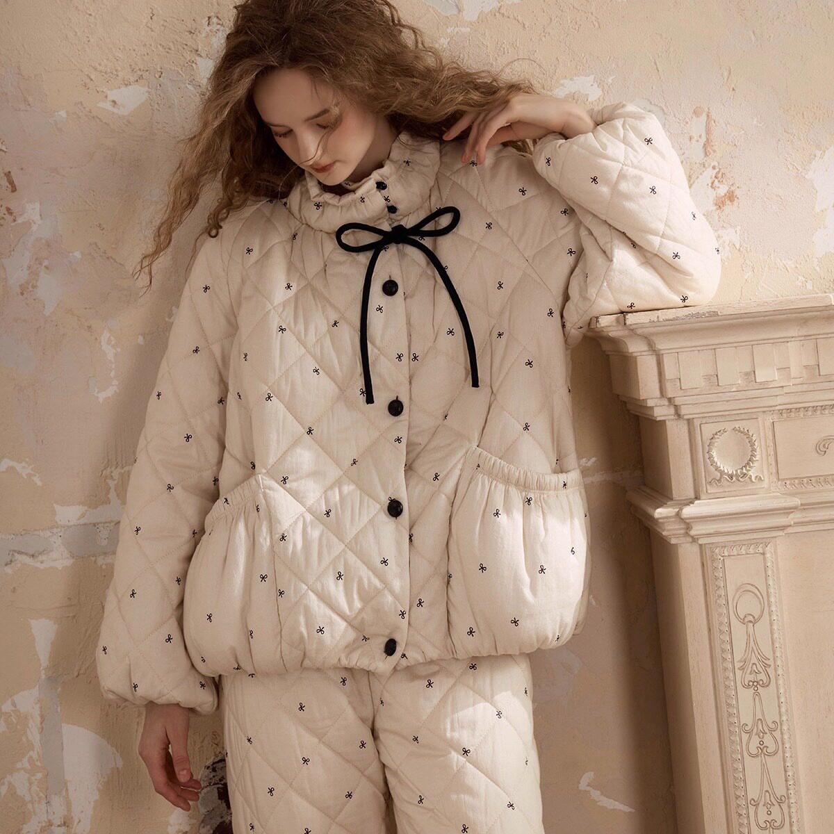 尘熙专柜正品睡衣女冬季加绒加厚三层夹棉保暖甜美家居服纯棉袄套