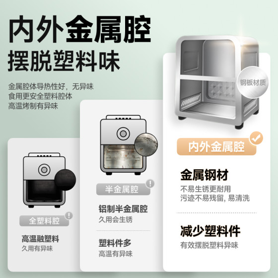 6L air fryer with upper and lower heating pipe metal cavity