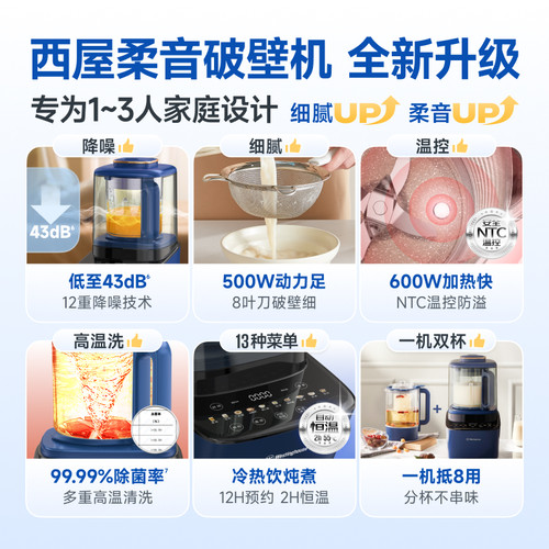 西屋豆浆破壁机家用1-3人免煮过滤小型五谷榨汁辅食料理机旗舰09J - 图0
