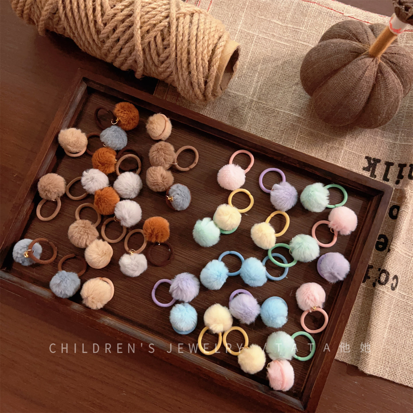 秋冬奶咖色可爱毛球女宝宝皮筋发圈婴儿头花不伤发发量少洋气发绳,淘宝优惠券,粉丝福利购,淘宝优惠卷