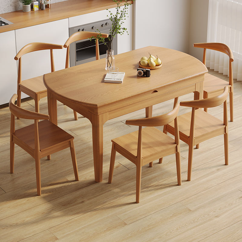 全实木餐桌椅组合家用伸缩折叠饭桌现代简约方桌小户型可变圆桌子