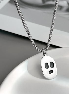 幽灵项链男潮流酷钛钢不掉色配饰男简约个性小众设计鬼脸长款链子