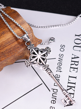 钛钢欧美古典十字架挂件钥匙项链