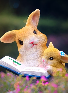 创意可爱母子兔摆件景观庭院花园树脂动物店面装饰幼儿园温馨摆设