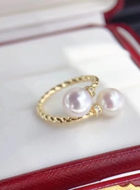 天然珍珠淡水akoy戒指正圆