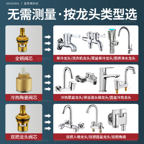 全铜水龙头阀芯通用型单冷快开洗脸盆龙头三角阀开关阀修配件大全 - 图0