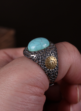 原矿十堰绿松石戒指男款士女款