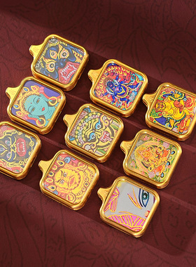 手绘描金钛钢藏式小唐卡吊坠