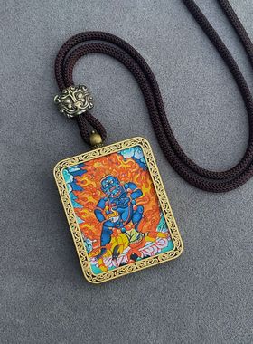 黑财神藏式唐卡吊坠佛牌项链