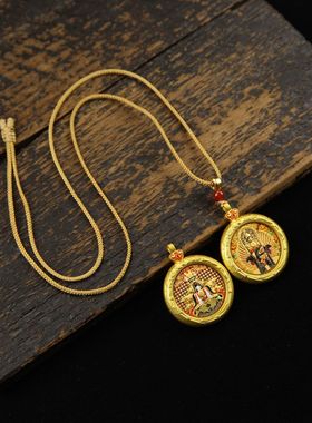 五台山五爷双面圆唐卡吊坠佛牌项链本命佛大势至文殊虚空藏菩萨