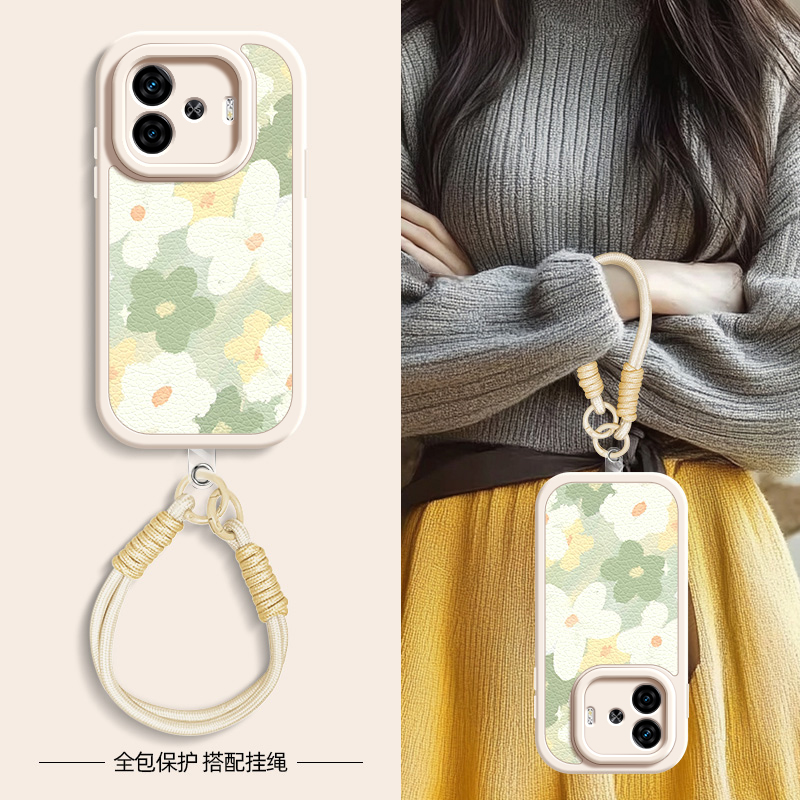 红色小花适用iqooz10turbo手机壳vivoiqooz9turbo+小羊皮iqoo z8/z8x/z7/z7i/z6/z5/z5x新款iqoou3/u1挂绳 - 图0